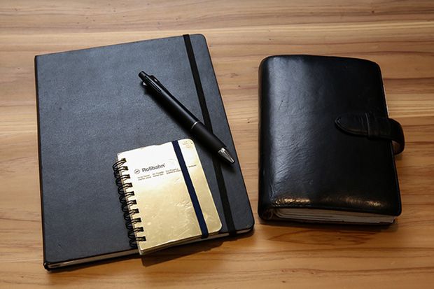 モレスキンのノート、ロルバーンのメモ帳、フランクリン・プランナーの手帳のイメージ