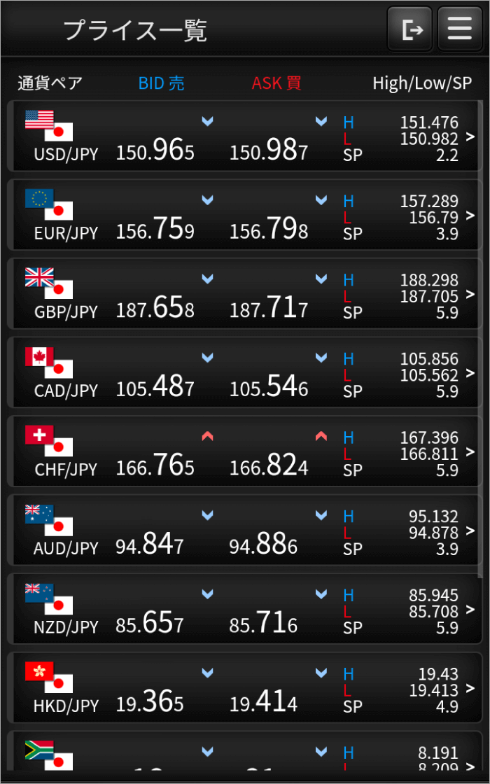 ノムラFX取引ツール　スマートフォンサイトお取引画面