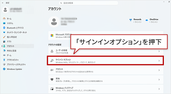 「サインインオプション」を押下