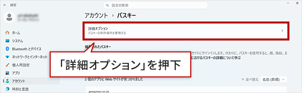 「詳細オプション」を押下