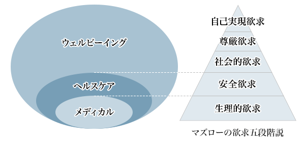 図1：ウェルネス領域とマズローの欲求5段階説