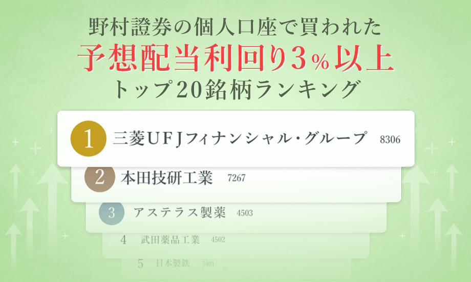 2023年10～12月　野村證券で買われた「予想配当利回り3％以上」銘柄トップ20のイメージ