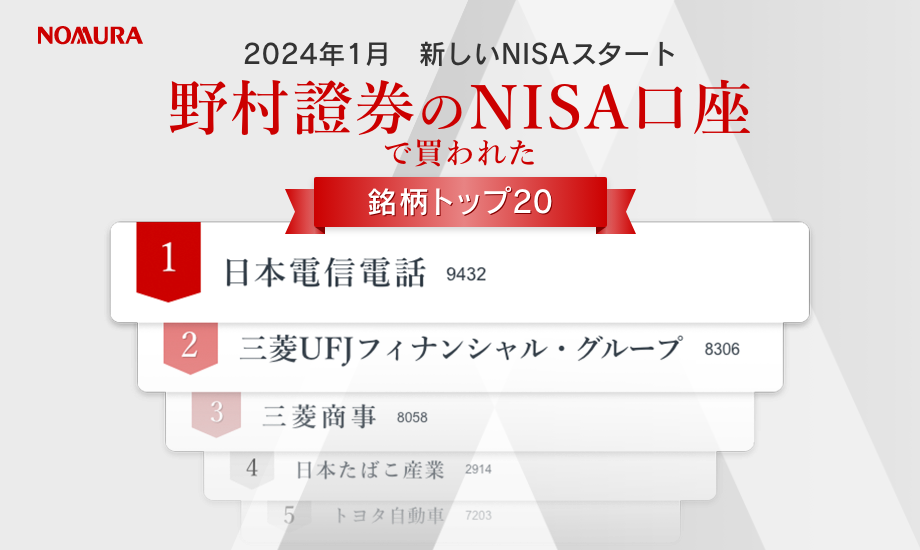 新しいNISA開始1か月！　野村證券のNISA口座で買われた銘柄トップ20（2024年1月）のイメージ