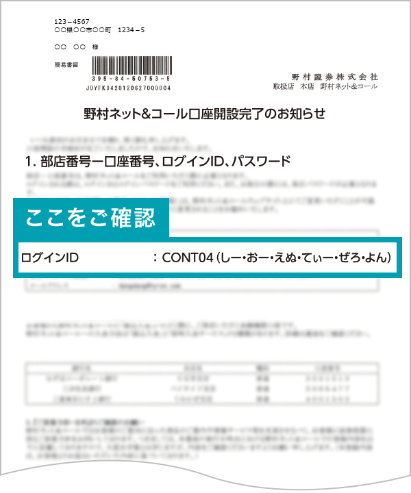 口座開設完了のお知らせ：ログインIDをご確認