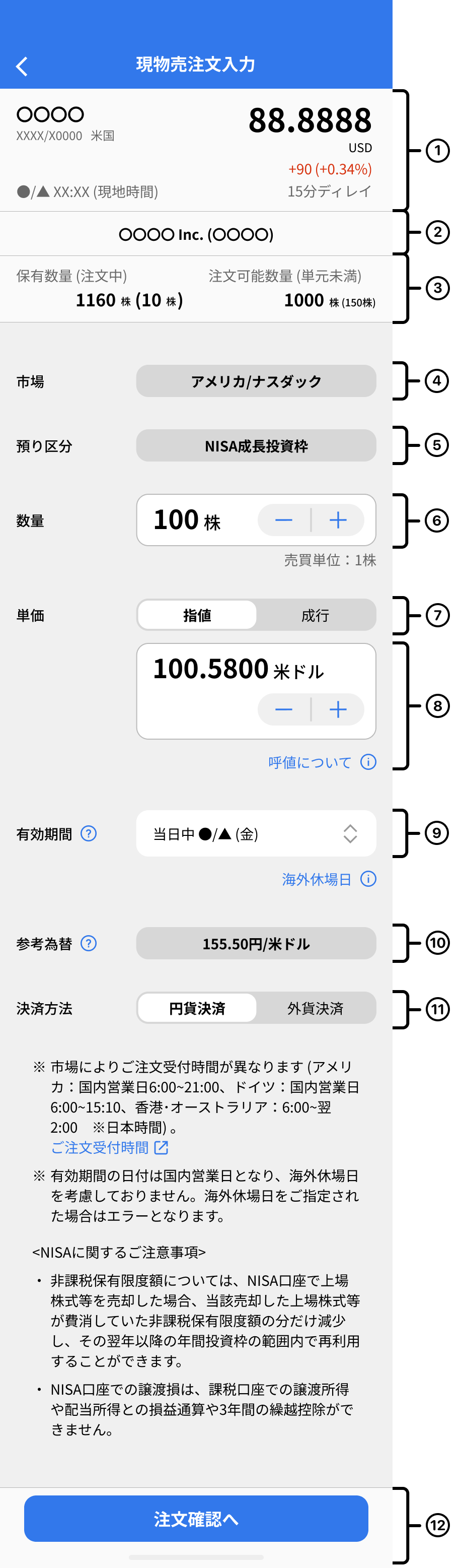 売り注文入力