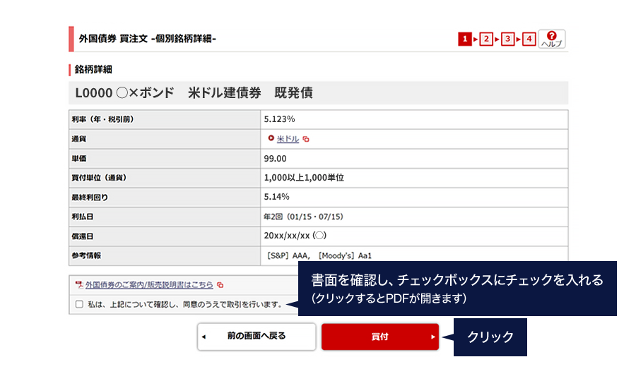 オンラインサービス画面 書面を確認し、チェックボックスにチェックを入れる(クリックするとPDFが開きます) クリック!