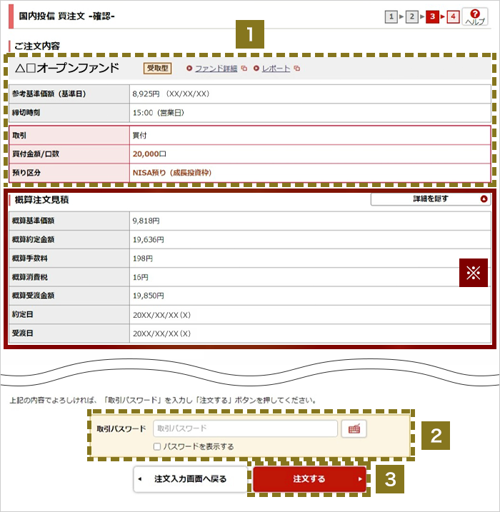 注文内容の確認 オンラインサービス画面1～3