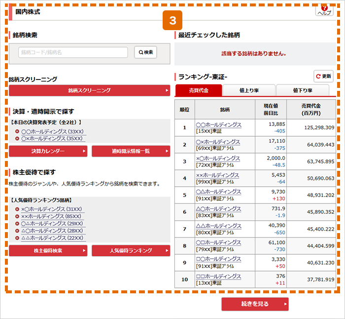 銘柄の選択 オンラインサービス画面3