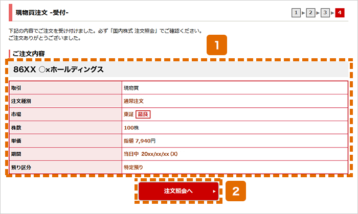 受付完了 オンラインサービス画面1,2