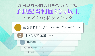 野村證券の個人口座で買われた「予想配当利回り3％以上」銘柄トップ20をご紹介のイメージ