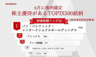 6月に権利確定　株主優待あり かつ 時価総額と流動性の高い10銘柄（2025年5月26日時点）のイメージ