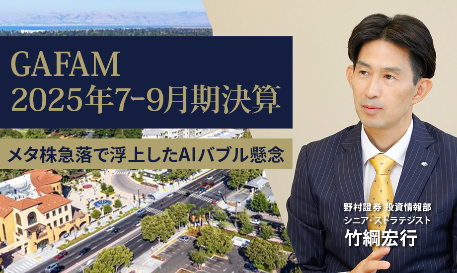 GAFAM決算解説　決算後のメタ株急落で浮上したAIバブル懸念　投資家が見るべきポイントは？　野村證券・竹綱宏行のイメージ