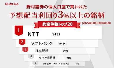 野村證券で買われた高配当株人気ランキング（2025年11月～2026年1月）のイメージ
