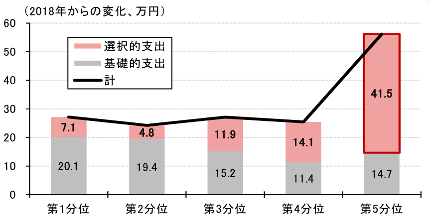 所得階層別に見た基礎的支出・選択的支出の動向のイメージ