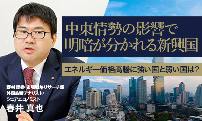 中東情勢の影響で明暗が分かれる新興国　エネルギー価格高騰に強い国と弱い国は？　野村證券・春井真也のイメージ