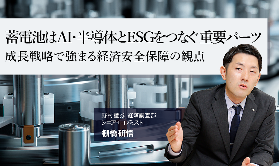 蓄電池はAI・半導体とESGをつなぐ重要パーツ　成長戦略で強まる経済安全保障の観点　野村證券・棚橋研悟のイメージ